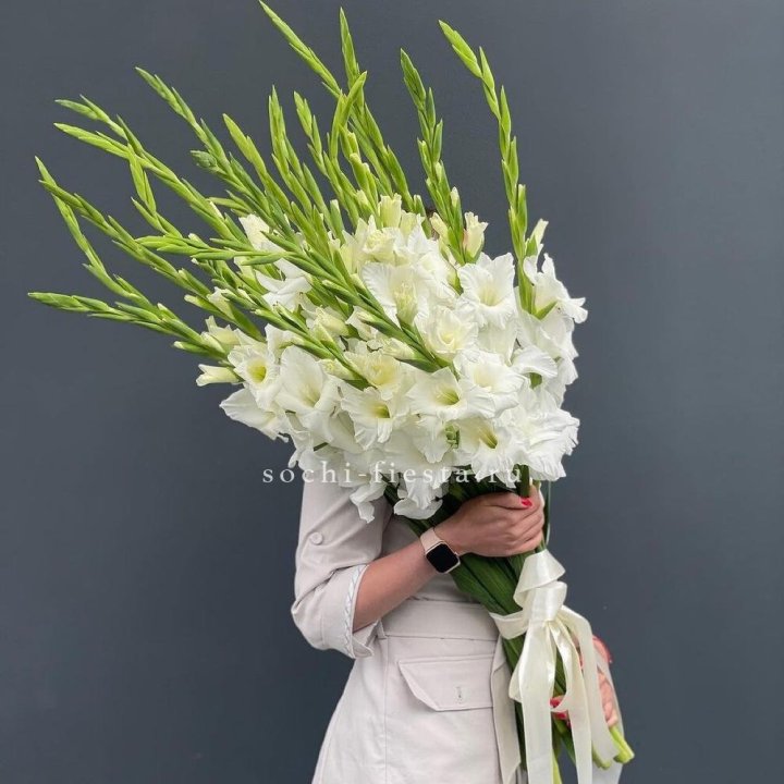 19 белых гладиолусов под ленту в Дзержинске