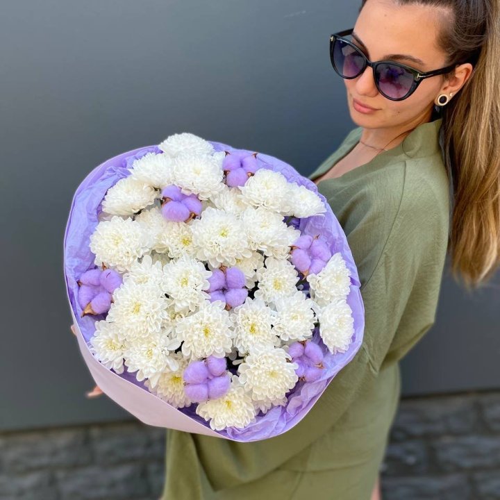  Букет  хризантем и хлопка в Дзержинске