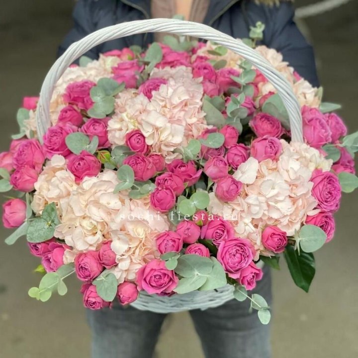 Корзина с гортензией и Мисти Баблс в Дзержинске