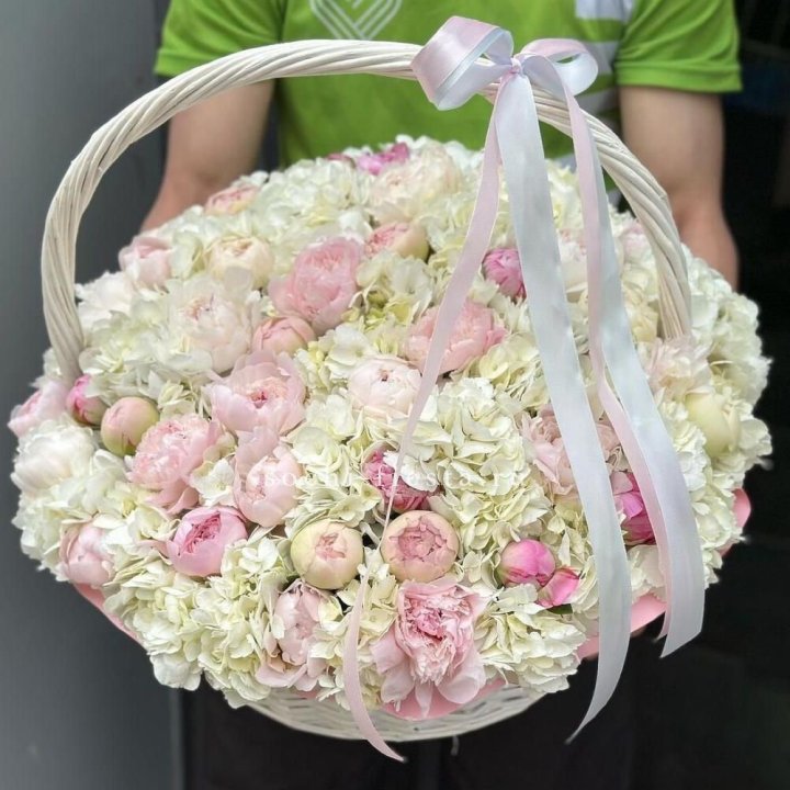 Премиум корзина гортензий и пионов в Дзержинске